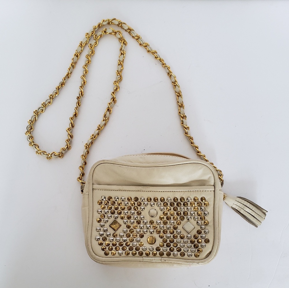 VINTAGE‎ CREAM STUDDED BAG...SIZE S